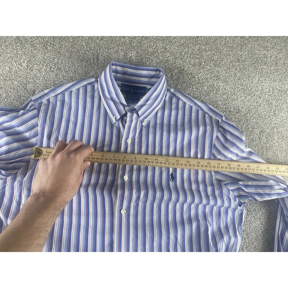 Polo Ralph Lauren Purple/Blue/Orange Striped Shirt 16-34/35 Mens L Blue Pony